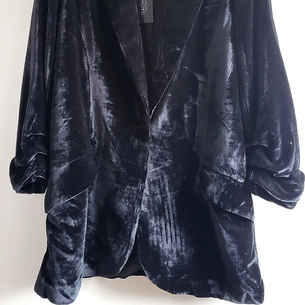 New Rachel Zoe Velvet Single Button Long Black Blazer NWT Size X-Small